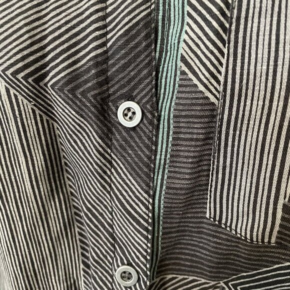 Gudrun Sjoden Black Green White Geometric Linen Print Button-Down Dress Size S - Picture 2 of 8